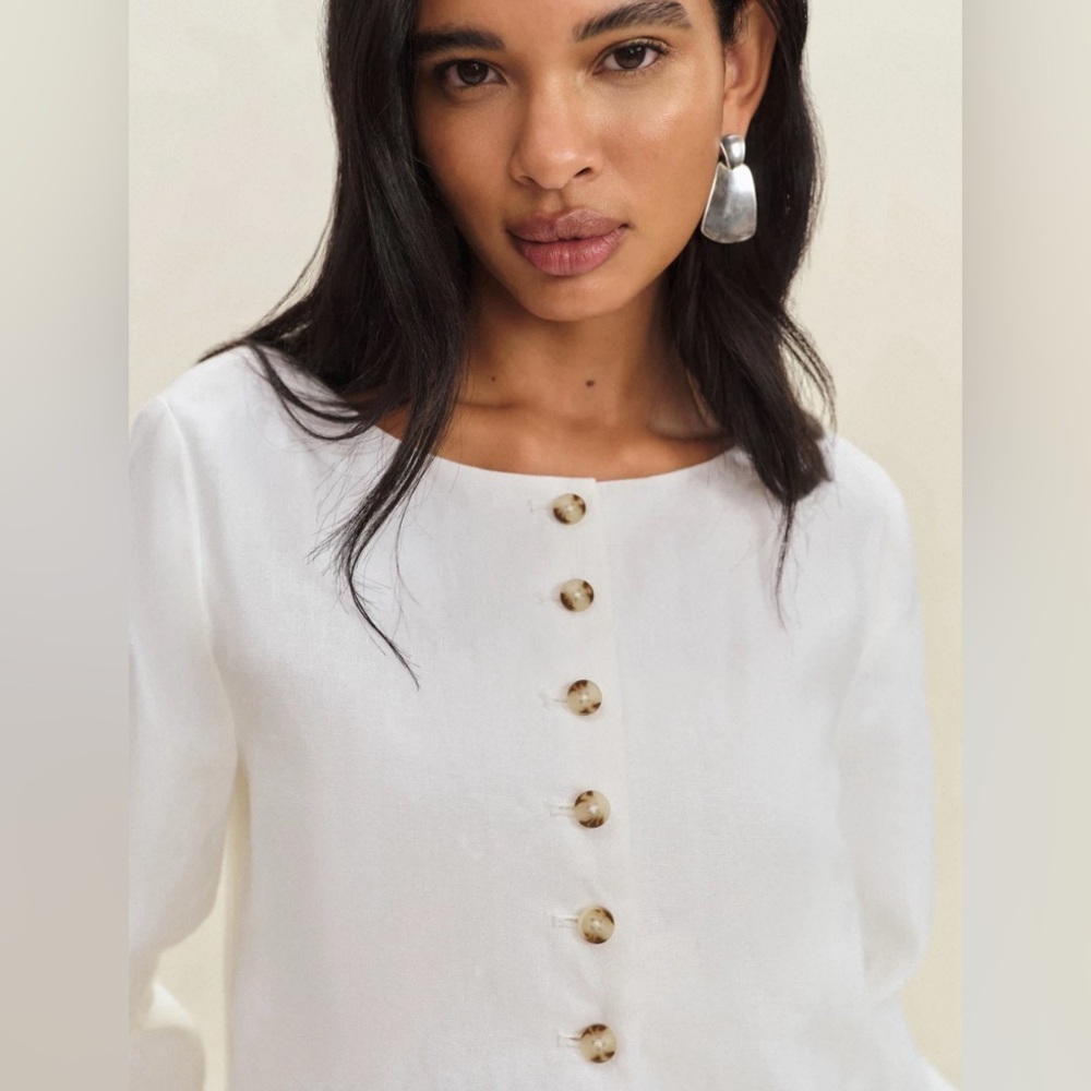 NEW Reformation Lucia White Linen Button Up Jacket - Picture 3 of 12